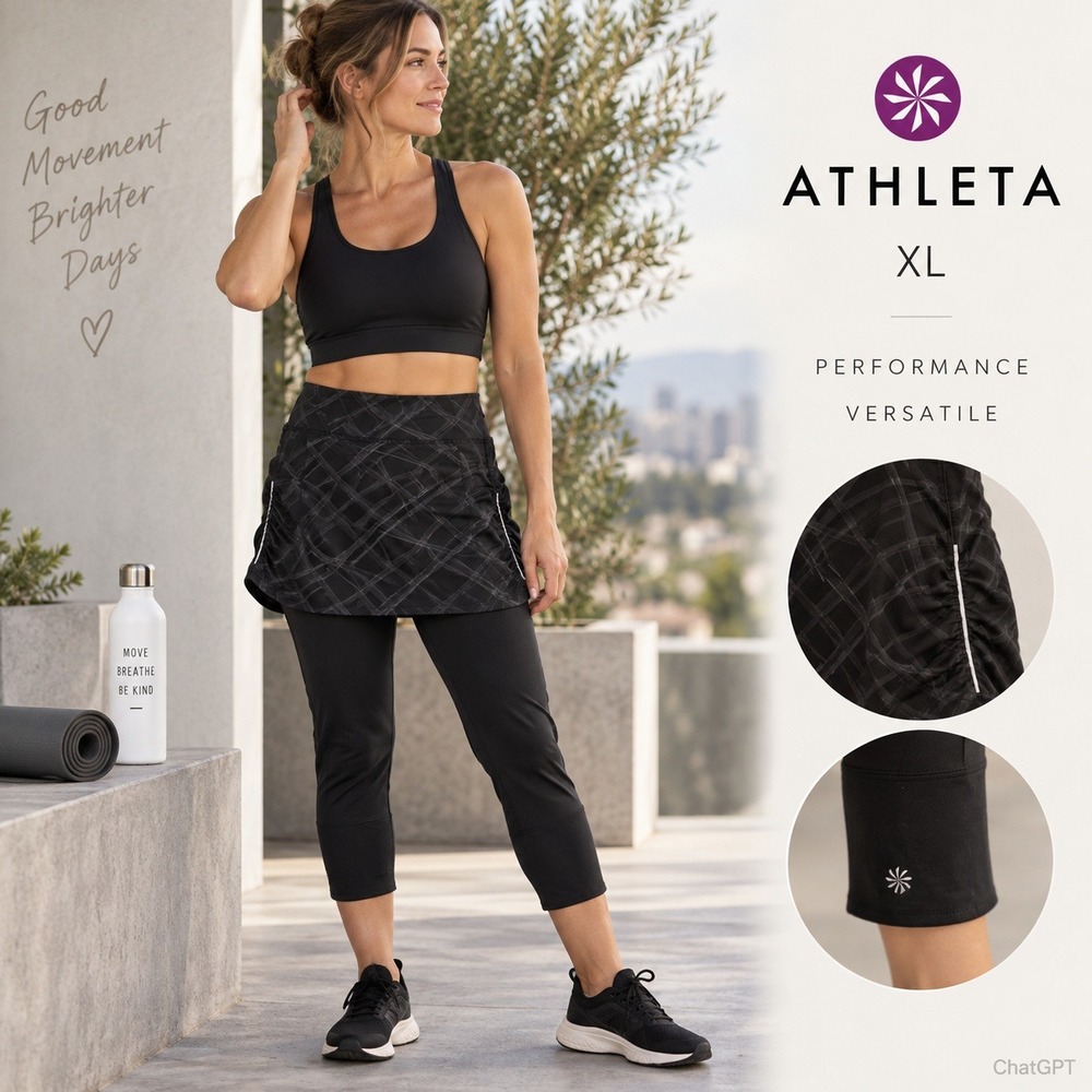 Athleta Skapri Womens XL Black Gray Geometric Athletic Active Skirt Leggings